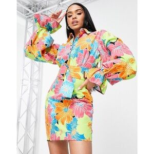 🤎 2 for $80 - NWT ASOS LUXE Cotton Shirt Dress in Bright Floral Print - Size: 8